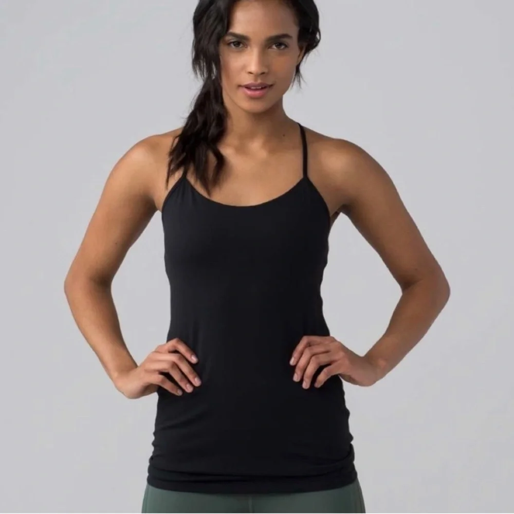 LULULEMON Power Pose Tank Top with Shelf Bra Black A/B Cup Luon Size 4 EUC